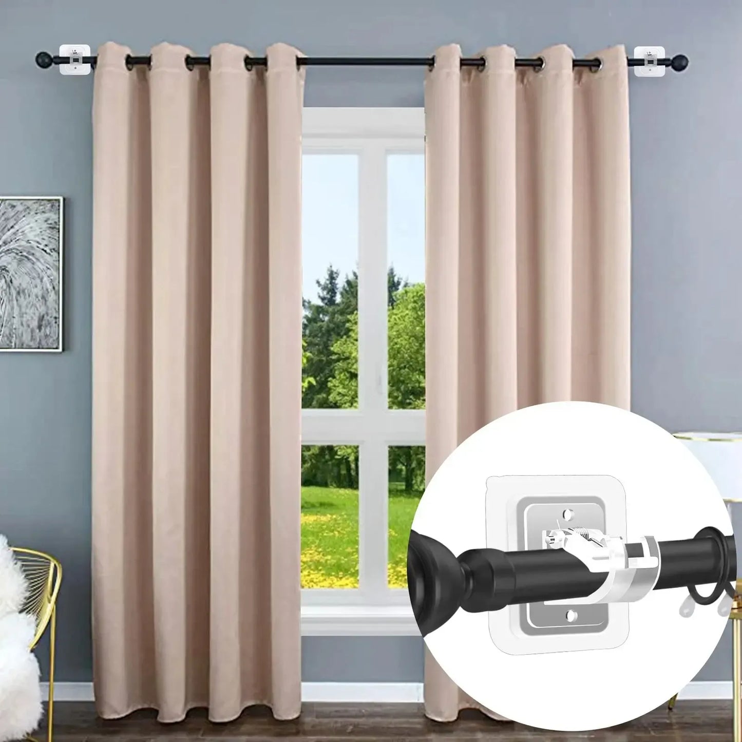 A set of 8PCS Curtain Rod Brackets with Clips,Transparent Drapery Hooks,Rod Hanging,Adjustable Rods Holder