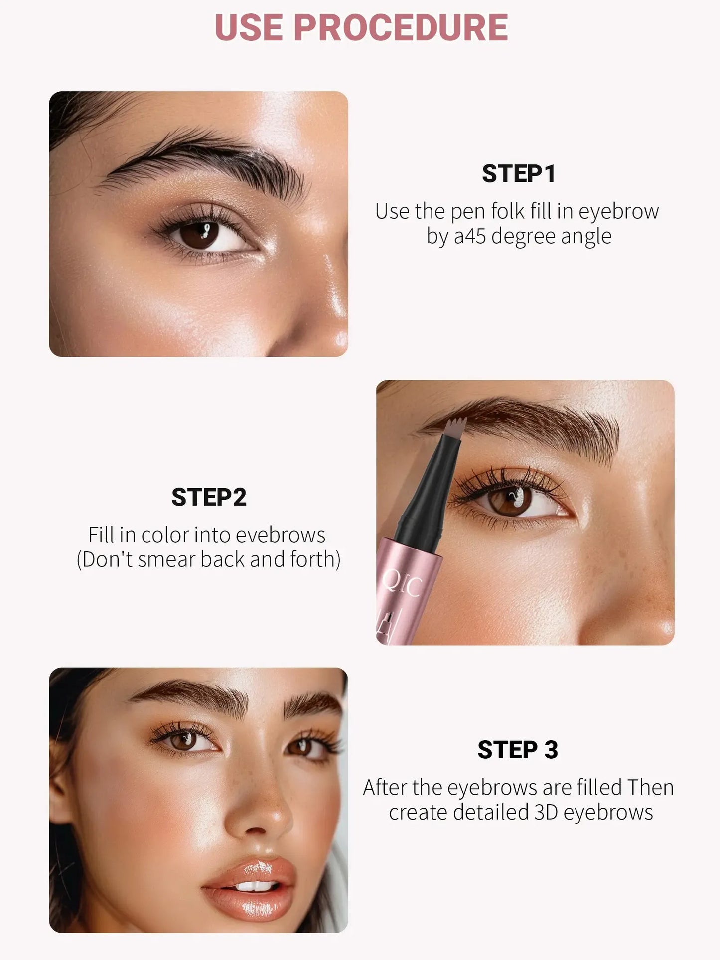 Waterproof 4 Tip Eyebrow Pen for Natural Defined Brows, Microblading Effect Brow Pencil with Fine Hair Strokes, Long Lasting Smudge Proof Makeup Tool .