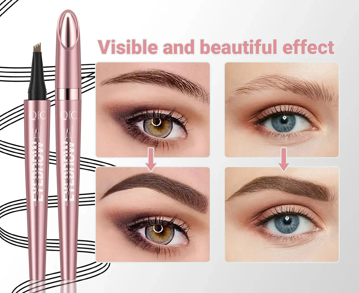 Waterproof 4 Tip Eyebrow Pen for Natural Defined Brows, Microblading Effect Brow Pencil with Fine Hair Strokes, Long Lasting Smudge Proof Makeup Tool .
