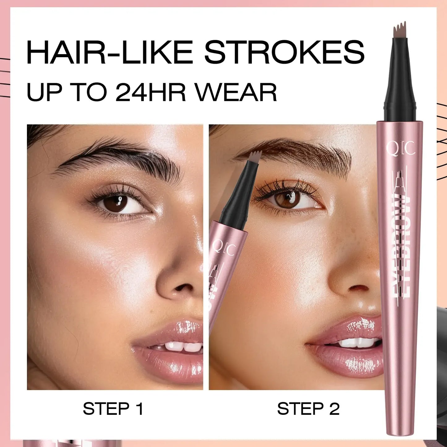 Waterproof 4 Tip Eyebrow Pen for Natural Defined Brows, Microblading Effect Brow Pencil with Fine Hair Strokes, Long Lasting Smudge Proof Makeup Tool .