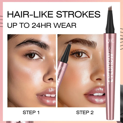 Waterproof 4 Tip Eyebrow Pen for Natural Defined Brows, Microblading Effect Brow Pencil with Fine Hair Strokes, Long Lasting Smudge Proof Makeup Tool .