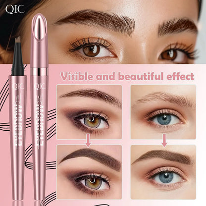 Waterproof 4 Tip Eyebrow Pen for Natural Defined Brows, Microblading Effect Brow Pencil with Fine Hair Strokes, Long Lasting Smudge Proof Makeup Tool .