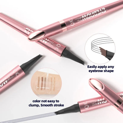 Waterproof 4 Tip Eyebrow Pen for Natural Defined Brows, Microblading Effect Brow Pencil with Fine Hair Strokes, Long Lasting Smudge Proof Makeup Tool .
