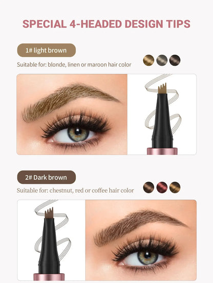 Waterproof 4 Tip Eyebrow Pen for Natural Defined Brows, Microblading Effect Brow Pencil with Fine Hair Strokes, Long Lasting Smudge Proof Makeup Tool .
