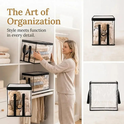 Large Clear Thick Plastic Storage Box with Hinged Lid
