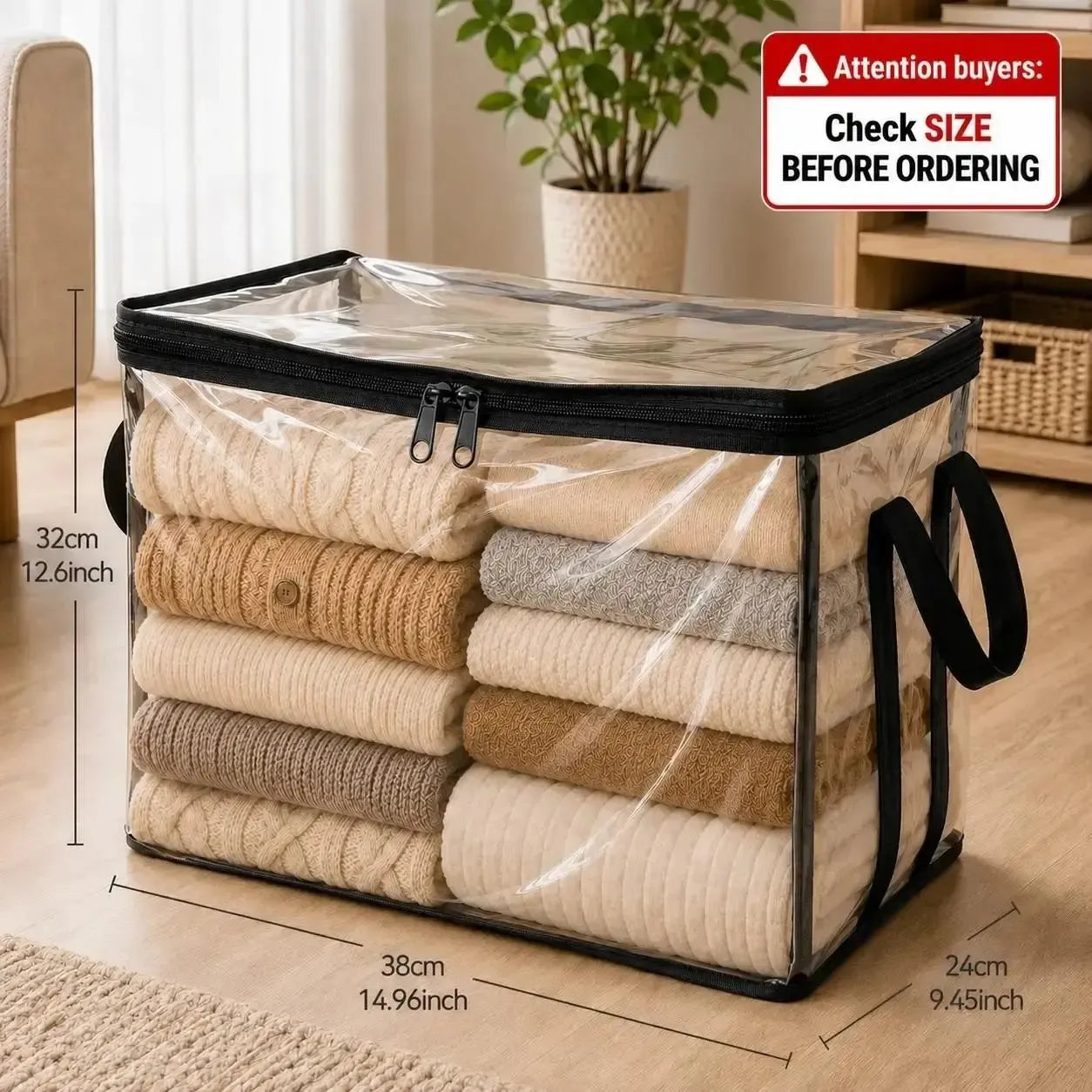 Large Clear Thick Plastic Storage Box with Hinged Lid