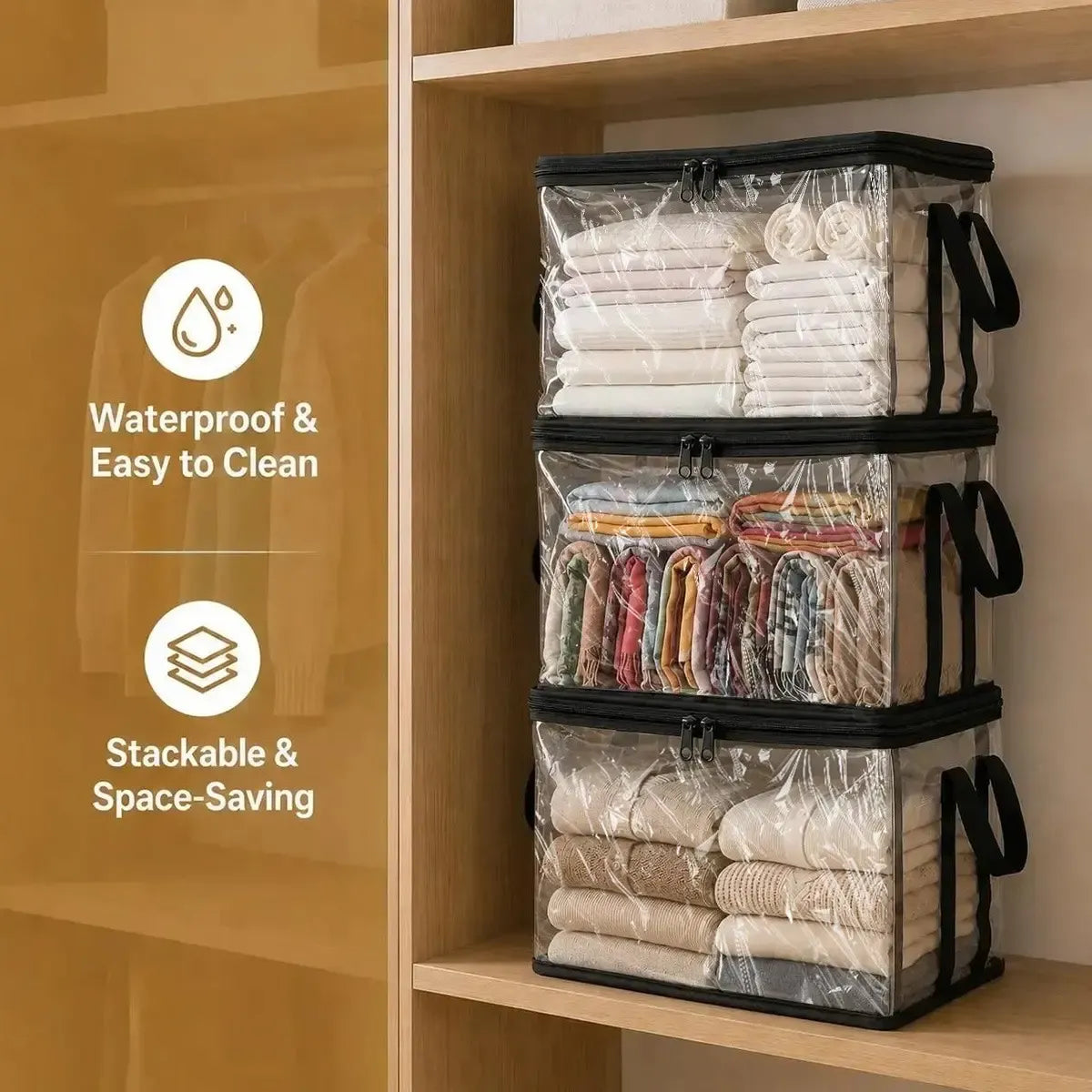Large Clear Thick Plastic Storage Box with Hinged Lid