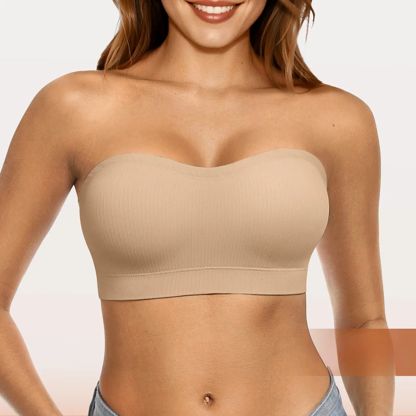 Women Non-Slip Bandeau Bras With Comfortable Strapless Bra Seamless Wireless Tube Top Soft Wireless Bra
