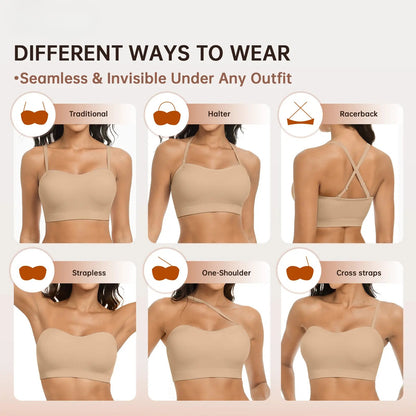 Women Non-Slip Bandeau Bras With Comfortable Strapless Bra Seamless Wireless Tube Top Soft Wireless Bra