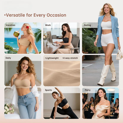 Women Non-Slip Bandeau Bras With Comfortable Strapless Bra Seamless Wireless Tube Top Soft Wireless Bra