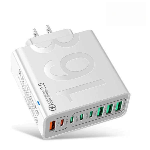 4 USB-C & 4 USB-A Fast Charging USB Hub PortableSmart 8port Charger for Multiple Devices SmartCharger for Phones, Tablets & More