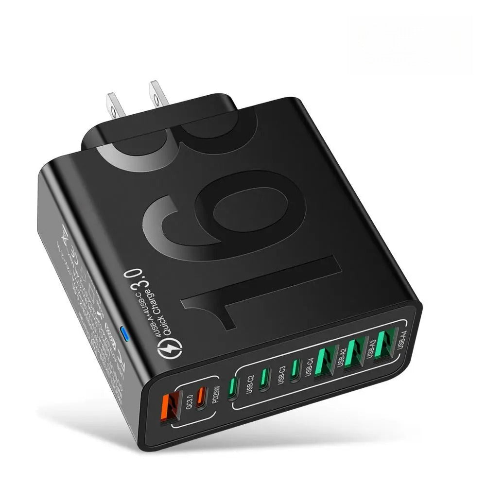 4 USB-C & 4 USB-A Fast Charging USB Hub PortableSmart 8port Charger for Multiple Devices SmartCharger for Phones, Tablets & More