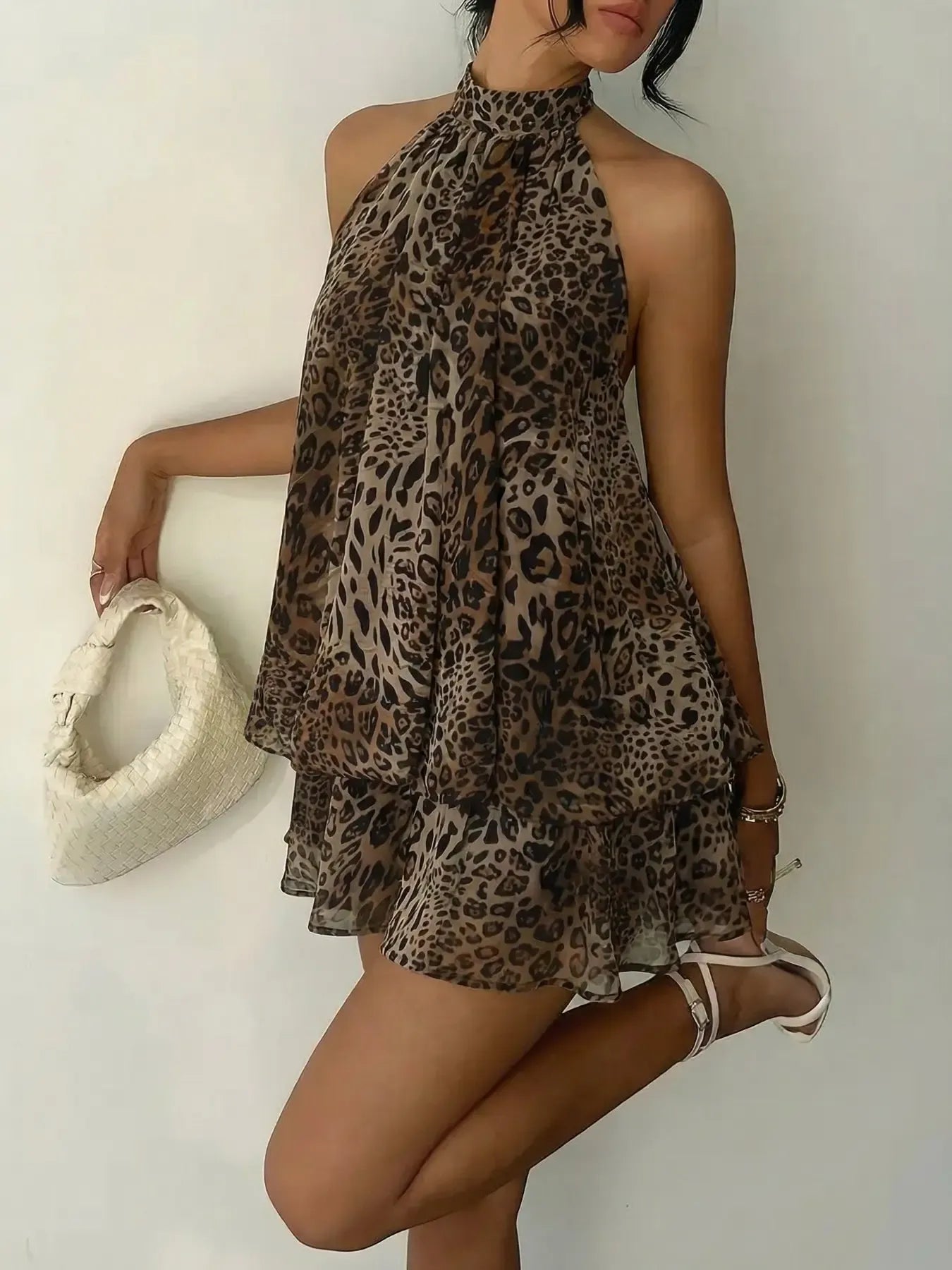 Women's Summer Fashion Party Halter Tie Back Mini Dress, Slim-Fitting Casual Elegant Short Sleeveless Dress for Home Outdoor City Style