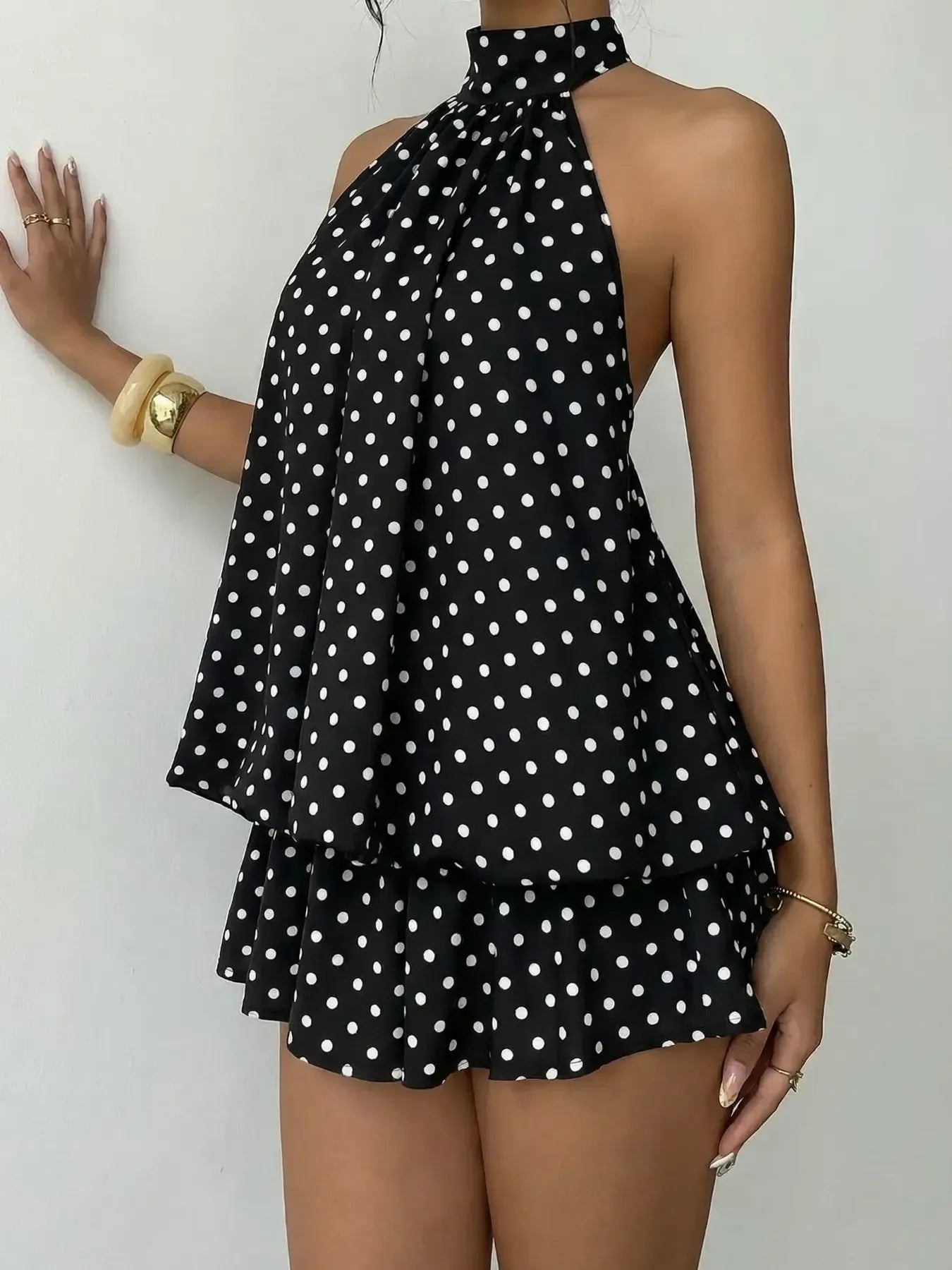 Women's Summer Fashion Party Halter Tie Back Mini Dress, Slim-Fitting Casual Elegant Short Sleeveless Dress for Home Outdoor City Style