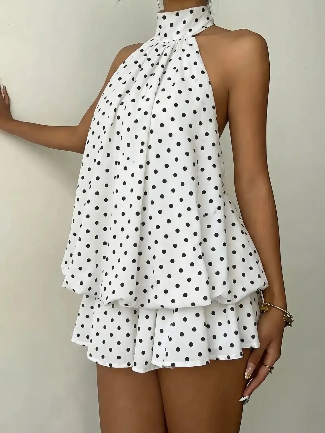 Women's Summer Fashion Party Halter Tie Back Mini Dress, Slim-Fitting Casual Elegant Short Sleeveless Dress for Home Outdoor City Style