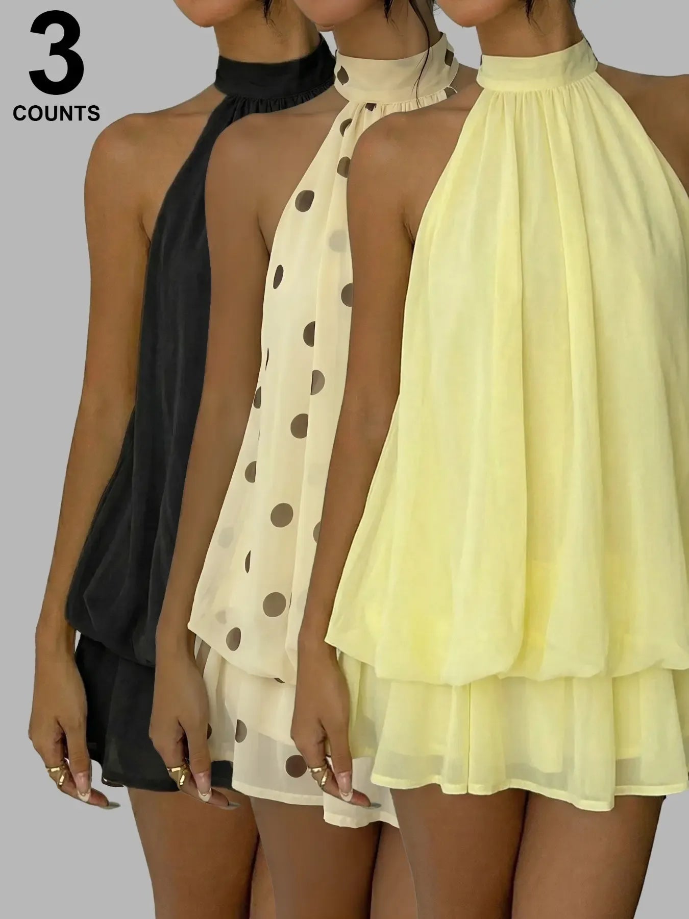 Women's Summer Fashion Party Halter Tie Back Mini Dress, Slim-Fitting Casual Elegant Short Sleeveless Dress for Home Outdoor City Style