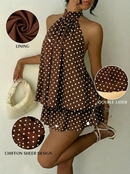 Women's Summer Fashion Party Halter Tie Back Mini Dress, Slim-Fitting Casual Elegant Short Sleeveless Dress for Home Outdoor City Style