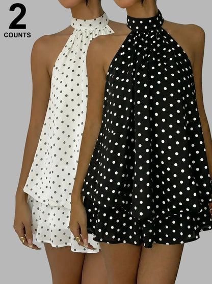 Women's Summer Fashion Party Halter Tie Back Mini Dress, Slim-Fitting Casual Elegant Short Sleeveless Dress for Home Outdoor City Style