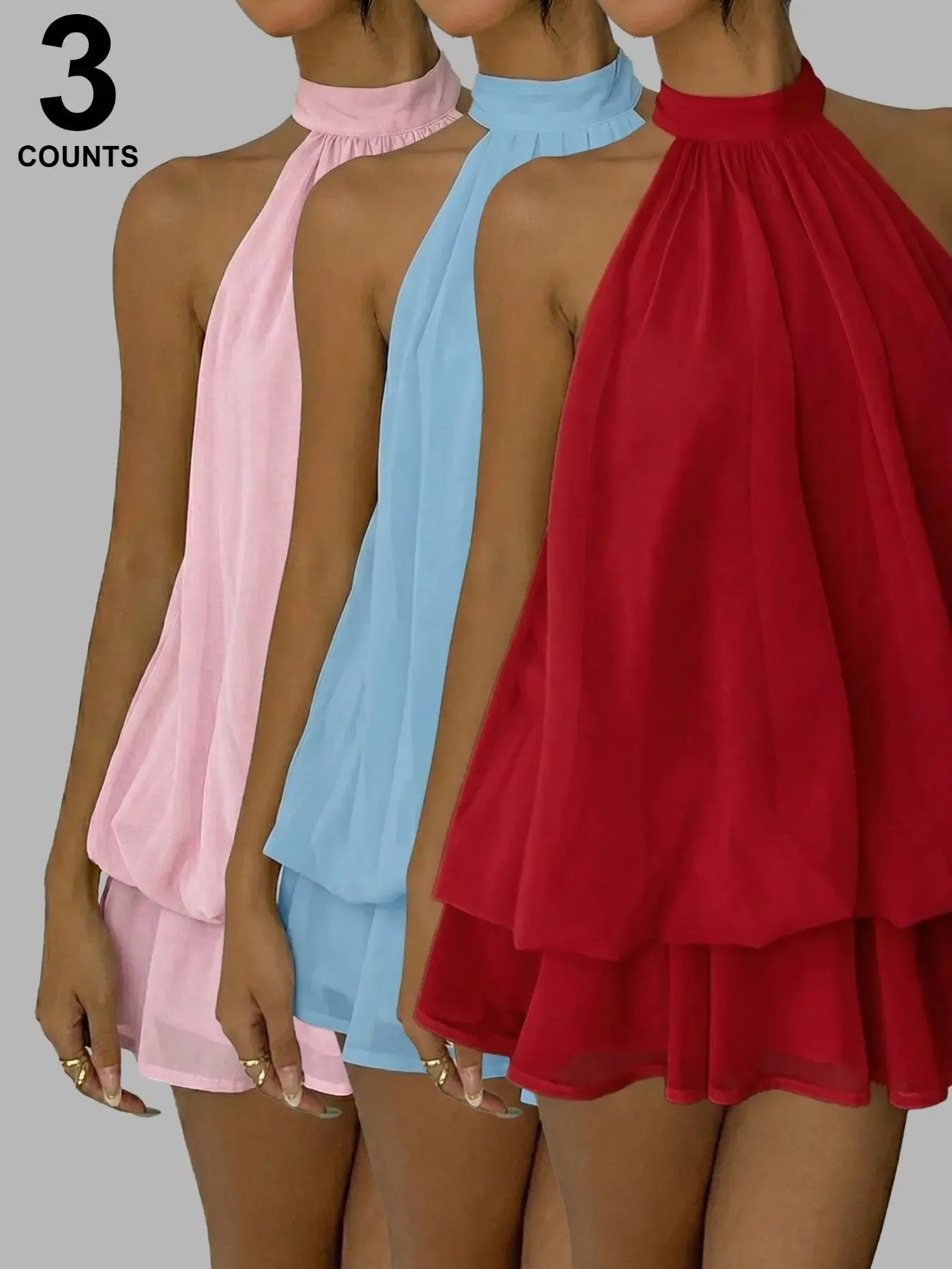 Women's Summer Fashion Party Halter Tie Back Mini Dress, Slim-Fitting Casual Elegant Short Sleeveless Dress for Home Outdoor City Style