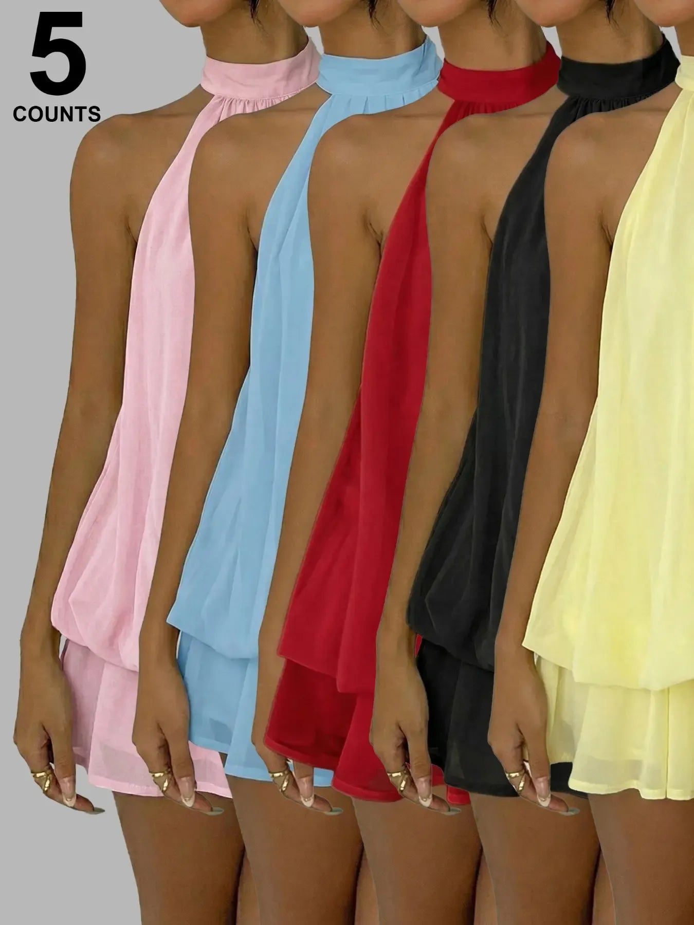 Women's Summer Fashion Party Halter Tie Back Mini Dress, Slim-Fitting Casual Elegant Short Sleeveless Dress for Home Outdoor City Style