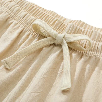 4 Pieces 100% Cotton Linen Pants for Men & Women, Summer Casual Elastic Waist Drawstring Wide Leg Breathable Pants