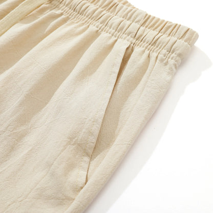 4 Pieces 100% Cotton Linen Pants for Men & Women, Summer Casual Elastic Waist Drawstring Wide Leg Breathable Pants