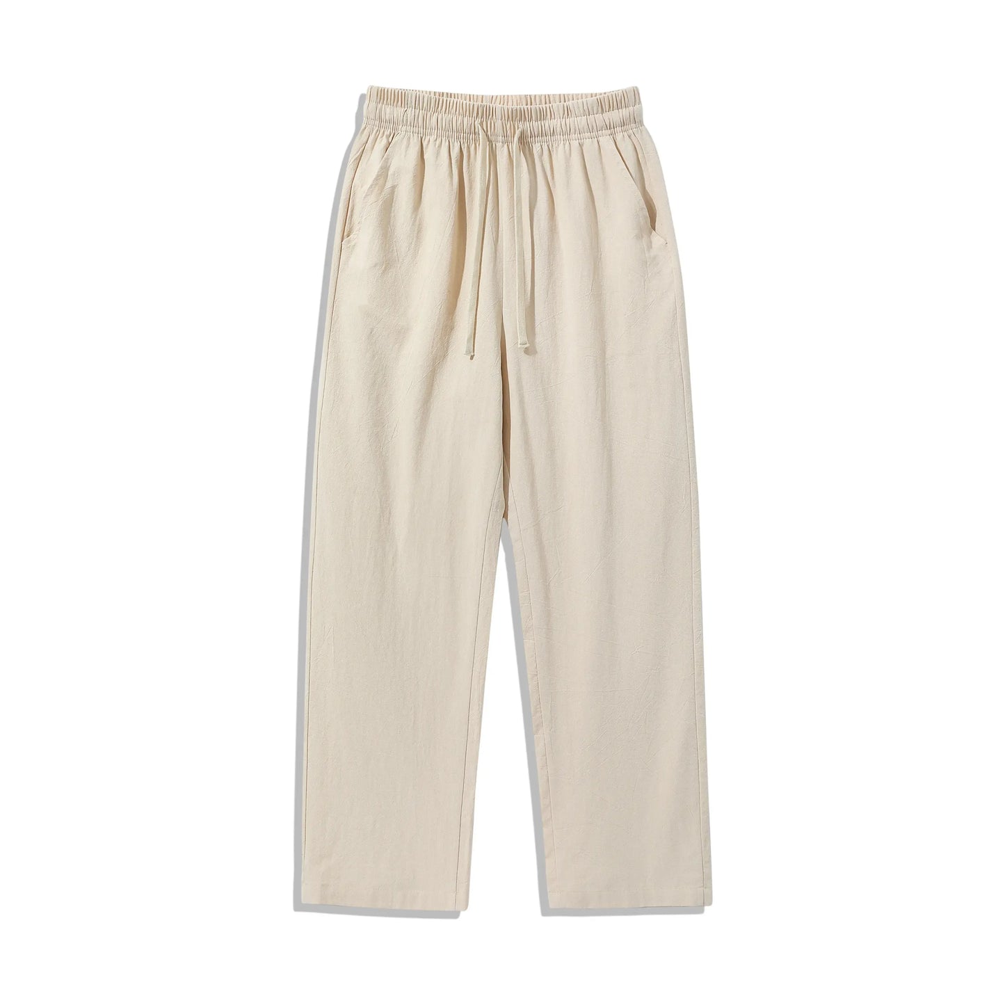 4 Pieces 100% Cotton Linen Pants for Men & Women, Summer Casual Elastic Waist Drawstring Wide Leg Breathable Pants