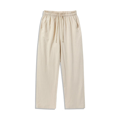 4 Pieces 100% Cotton Linen Pants for Men & Women, Summer Casual Elastic Waist Drawstring Wide Leg Breathable Pants