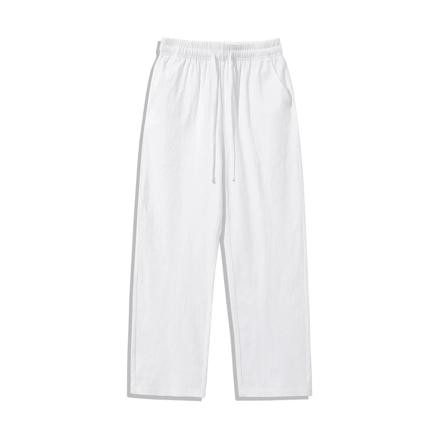 4 Pieces 100% Cotton Linen Pants for Men & Women, Summer Casual Elastic Waist Drawstring Wide Leg Breathable Pants
