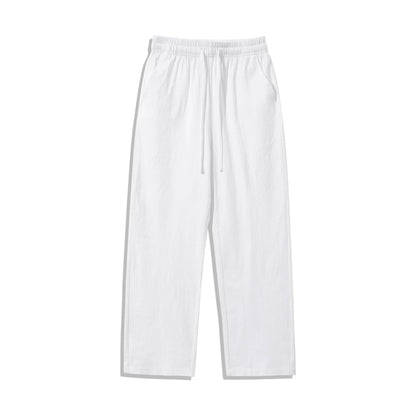 4 Pieces 100% Cotton Linen Pants for Men & Women, Summer Casual Elastic Waist Drawstring Wide Leg Breathable Pants