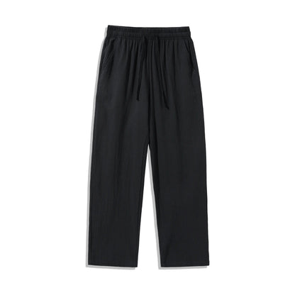 4 Pieces 100% Cotton Linen Pants for Men & Women, Summer Casual Elastic Waist Drawstring Wide Leg Breathable Pants