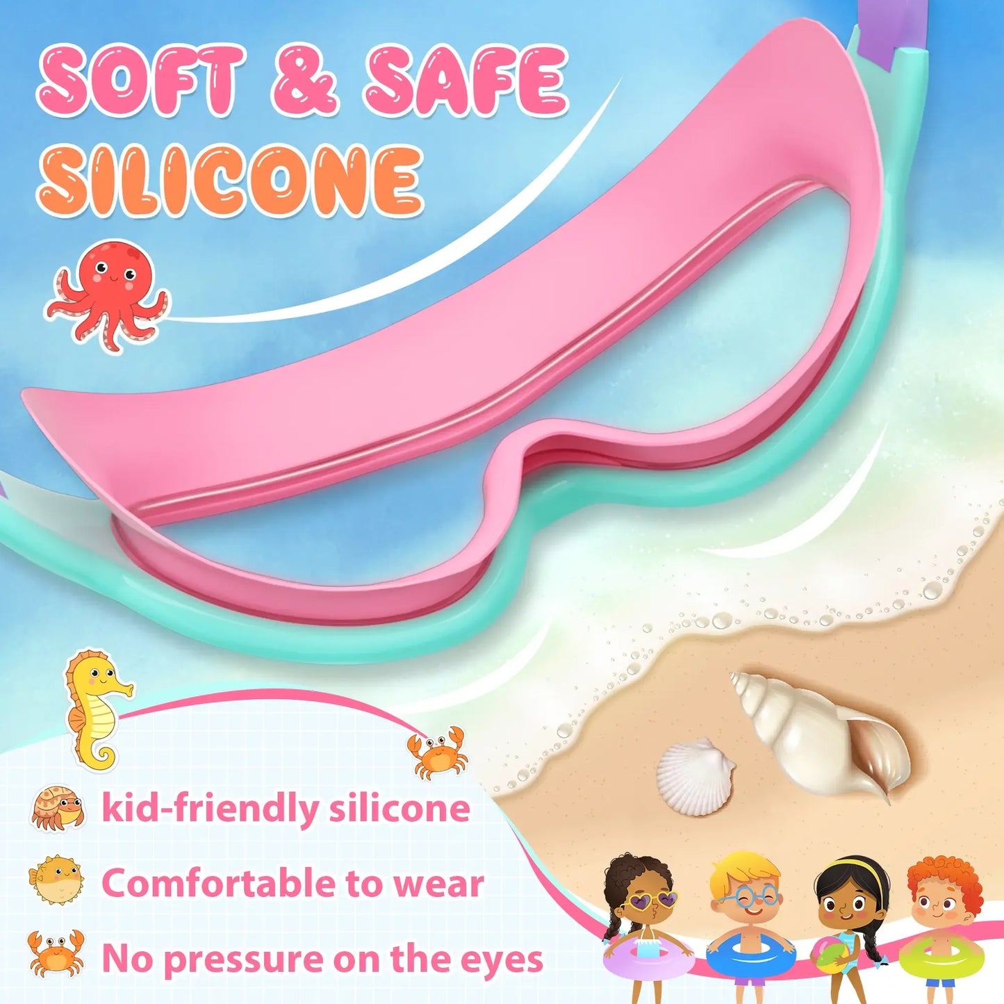 2 Pack Kids Swim Goggles for 3-15+ UV Protection Anti-Fog High Definition Waterproof Adjustable Goggles for Boys and Girls
