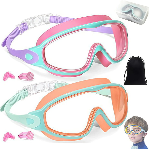 2 Pack Kids Swim Goggles for 3-15+ UV Protection Anti-Fog High Definition Waterproof Adjustable Goggles for Boys and Girls