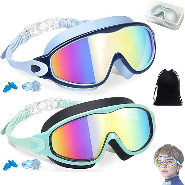 2 Pack Kids Swim Goggles for 3-15+ UV Protection Anti-Fog High Definition Waterproof Adjustable Goggles for Boys and Girls