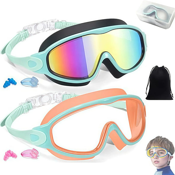 2 Pack Kids Swim Goggles for 3-15+ UV Protection Anti-Fog High Definition Waterproof Adjustable Goggles for Boys and Girls