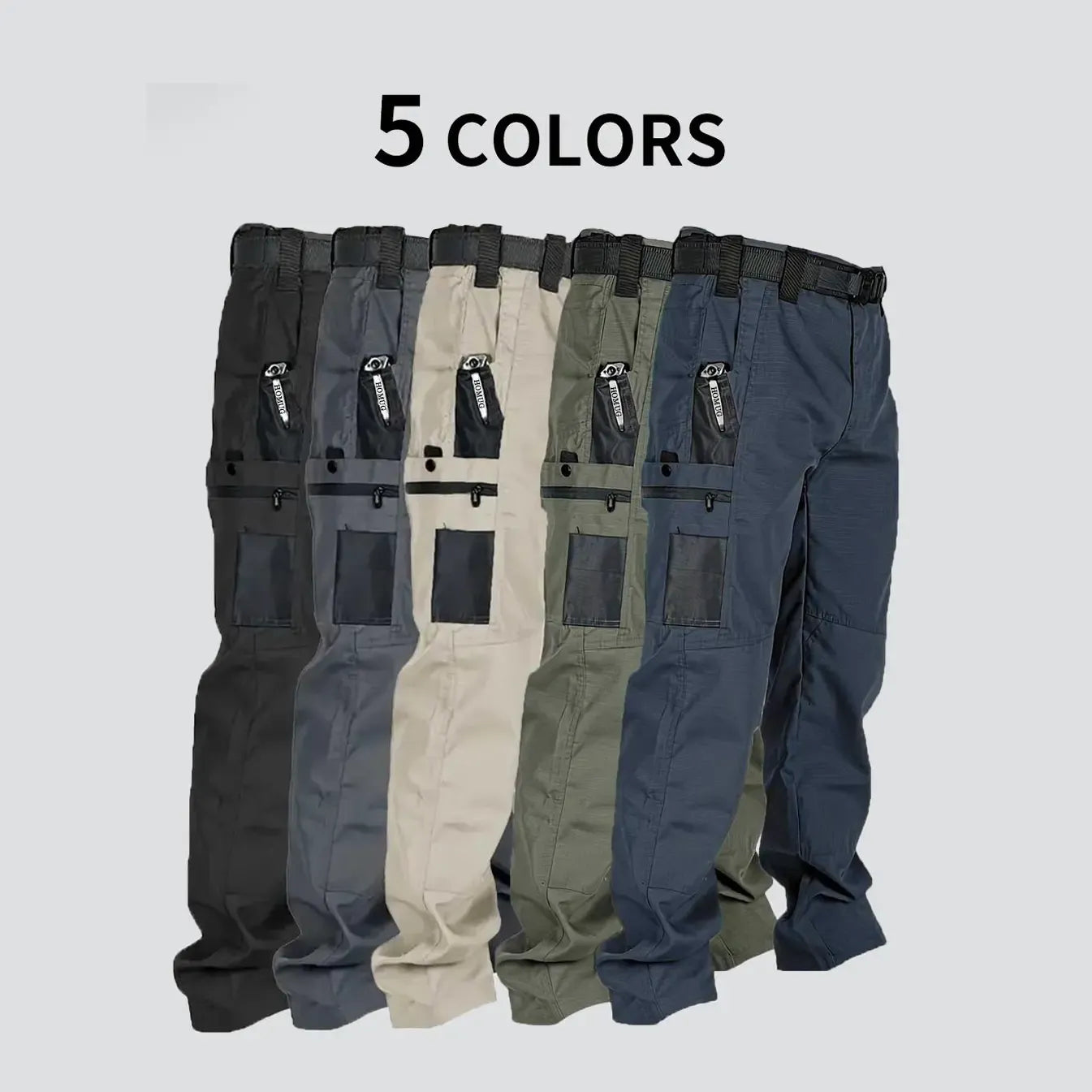 Men's Solid Color Tactical Work Pants,230g/m² new fabric，with Multiple Pockets and Zipper Closures