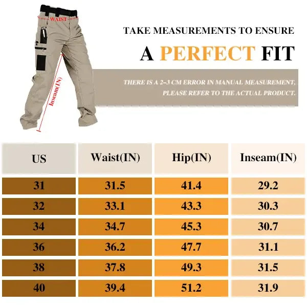 Men's Solid Color Tactical Work Pants,230g/m² new fabric，with Multiple Pockets and Zipper Closures