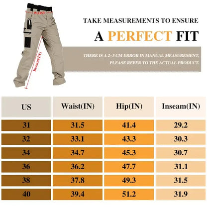 Men's Solid Color Tactical Work Pants,230g/m² new fabric，with Multiple Pockets and Zipper Closures