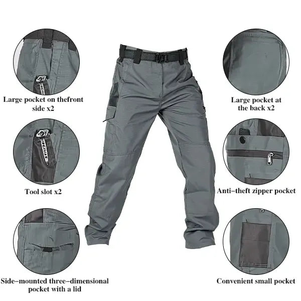 Men's Solid Color Tactical Work Pants,230g/m² new fabric，with Multiple Pockets and Zipper Closures
