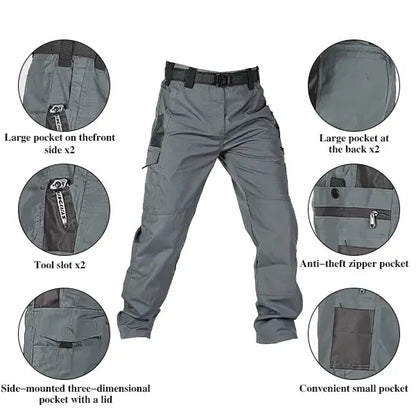 Men's Solid Color Tactical Work Pants,230g/m² new fabric，with Multiple Pockets and Zipper Closures