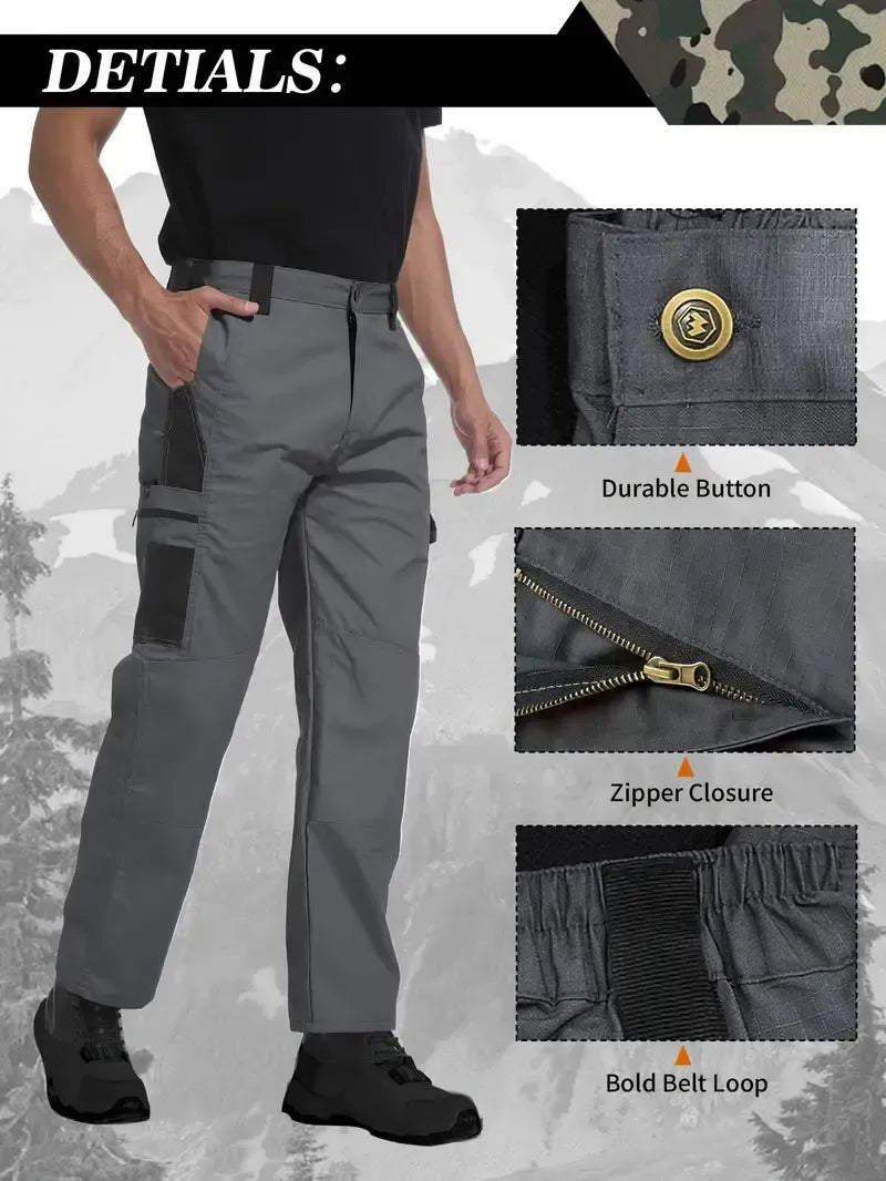 Men's Solid Color Tactical Work Pants,230g/m² new fabric，with Multiple Pockets and Zipper Closures