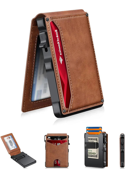 Minimalist Men’s Slim Wallet: 9 - 13 Cards, Money Clip, ID Window.
