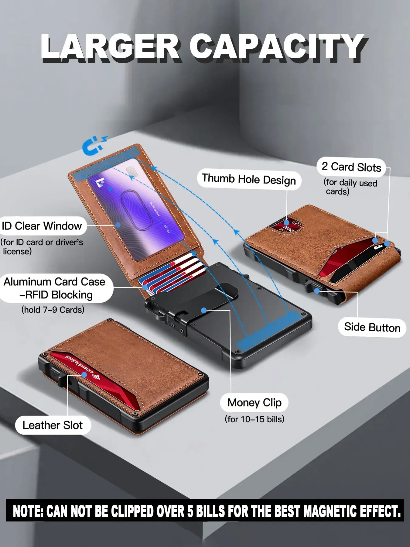 Minimalist Men’s Slim Wallet: 9 - 13 Cards, Money Clip, ID Window.