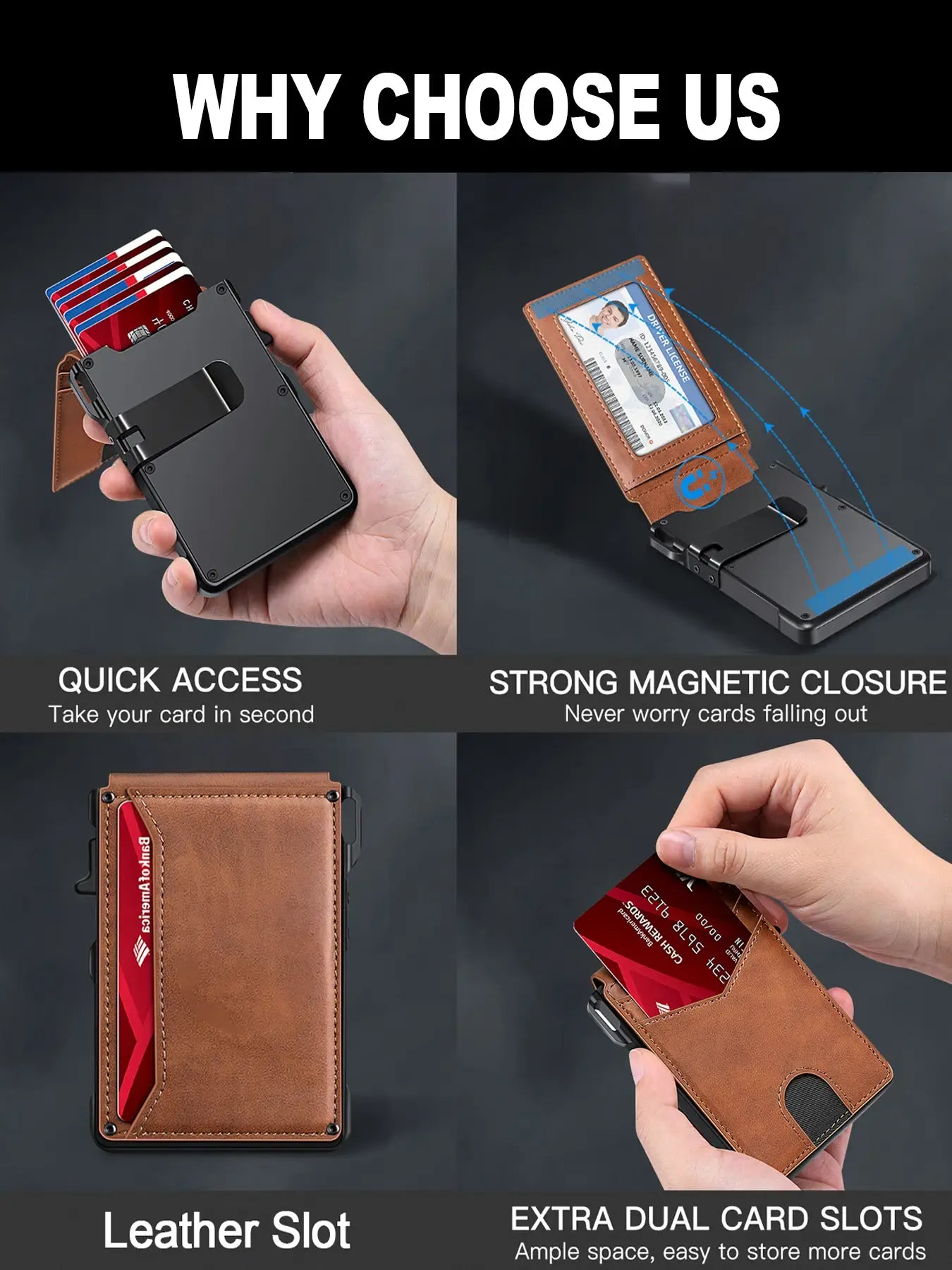 Minimalist Men’s Slim Wallet: 9 - 13 Cards, Money Clip, ID Window.