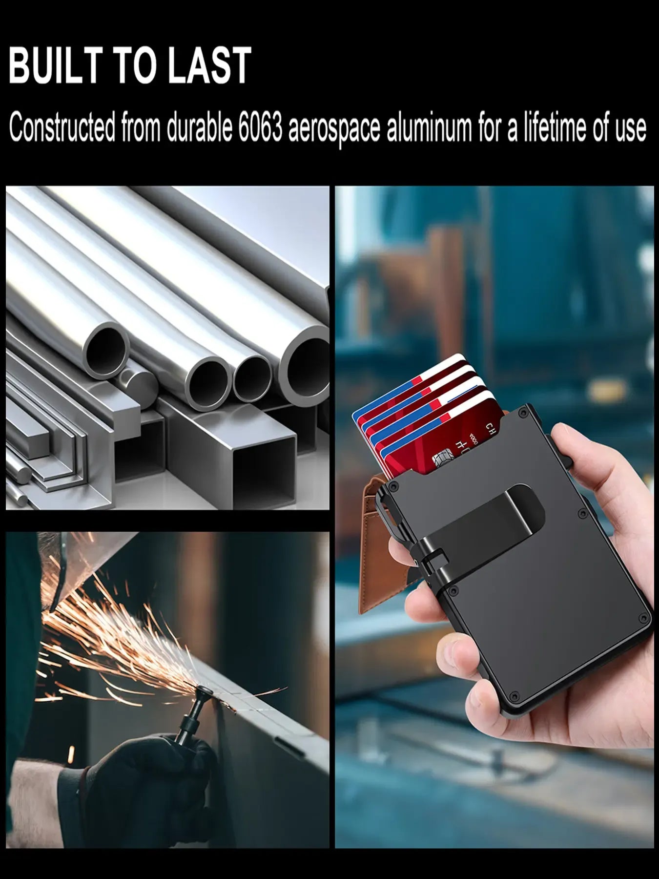 Minimalist Men’s Slim Wallet: 9 - 13 Cards, Money Clip, ID Window.