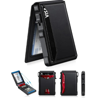 Minimalist Men’s Slim Wallet: 9 - 13 Cards, Money Clip, ID Window.