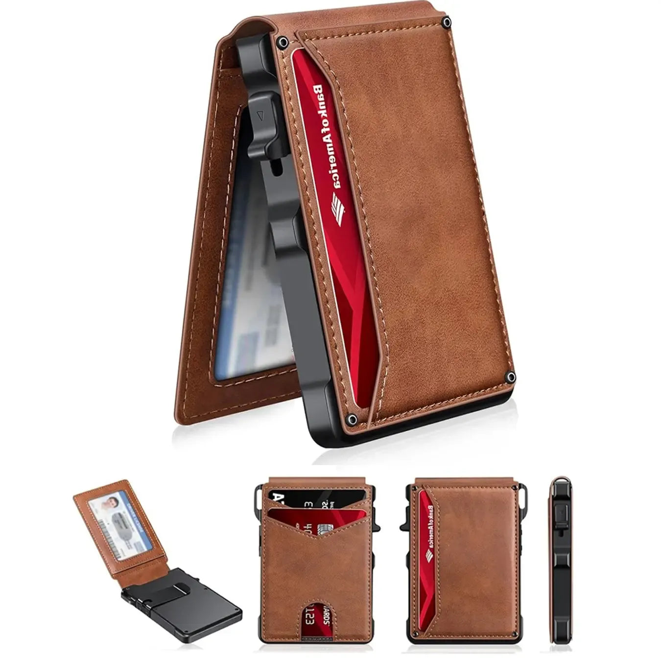Minimalist Men’s Slim Wallet: 9 - 13 Cards, Money Clip, ID Window.