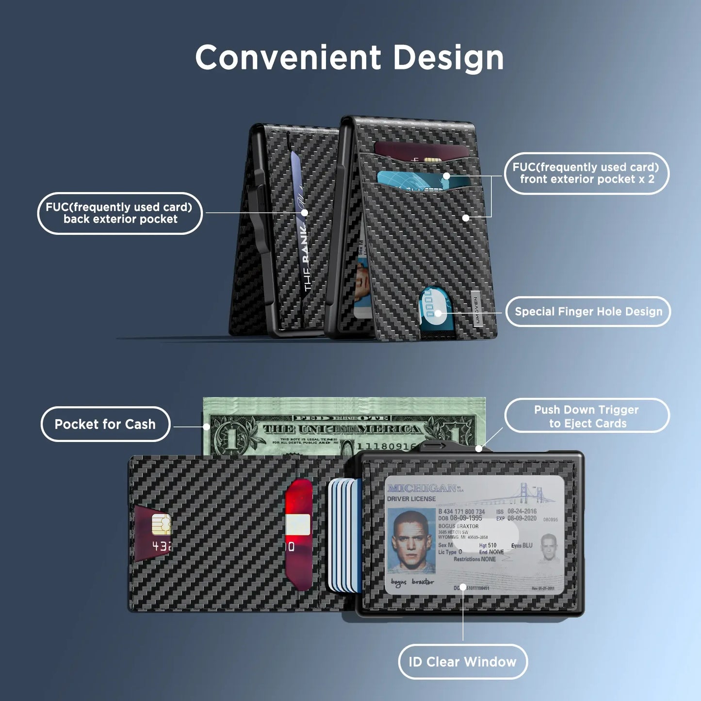 Wallet for Men - Pop Up Case, Cash Slot, and Credit Card Slot - Aluminum Wallet with RFID Blocking