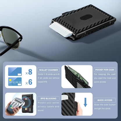 Wallet for Men - Pop Up Case, Cash Slot, and Credit Card Slot - Aluminum Wallet with RFID Blocking