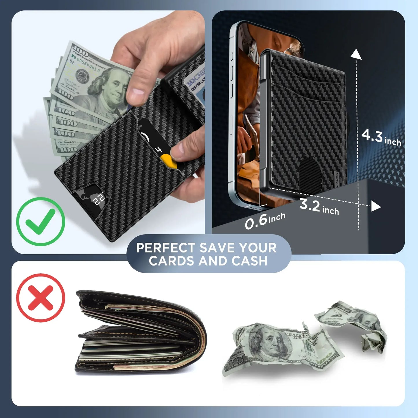Wallet for Men - Pop Up Case, Cash Slot, and Credit Card Slot - Aluminum Wallet with RFID Blocking